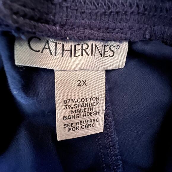 Catherines Navy Blue Capri Pants 2X Pull On Stretch Knit Cropped - Picture 10 of 12